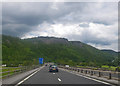 Friarton Bridge surface with Kinnoull Hill beyond