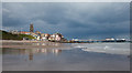 TG2142 : Cromer town and pier from the beach by Peter Facey