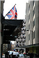 Union Flag and modernist architecture in Marylebone Lane