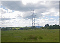 Power lines over grassy fields