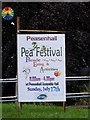 TM3569 : Sign promoting the Peasenhall Pea Festival by Geographer