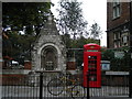 Telephone box and drinking fountain, White Church Lane E1