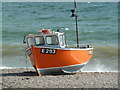 SY2088 : Orange boat, Branscombe Mouth by Chris Allen