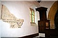 SP2844 : Wall painting and pulpit in St James the Great Church by Tiger
