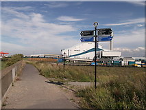 TQ4980 : Footpath junction on the Thames Path near Crossness Sewage Treatment Works by David Anstiss