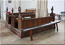 TL7652 : St Nicholas, Denston - Pews and bench by John Salmon