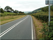 SN9125 : Change in road markings, A4067, Treweryn valley by Jaggery