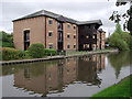 Canal and apartments at Preston Brook, Cheshire