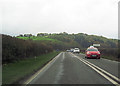 A489 passing entrance to Glandulais Holiday Park