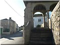 Imposing stone lychgate on Ermington main street