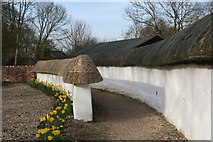 SU5385 : Old thatched cob walls near the Red Lion pub by Roger Sweet