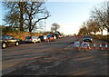 Alternating single lane of traffic alongside Chepstow Racehorse