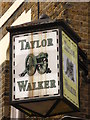 TQ3480 : Taylor Walker sign on Turner's Old Star, Watts Street / Meeting House Alley, E1 by Mike Quinn