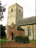 TM1861 : St Andrew's church in Winston - tower and porch by Evelyn Simak