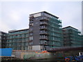 Flats under construction near the Lea Navigation/Hertford Union Canal confluence