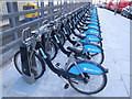 TQ2380 : Barclays cycle hire at Westfield, SE docking station by David Hawgood