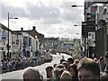 Crowds lining Market Street  to watch the St Patrick