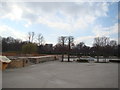 View of the dried up fountain from the path