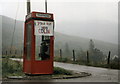 The phone box at Succoth looking lonely amid the misty hills