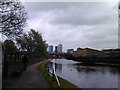 View of Canary Wharf and the sewer ventilation column from the Regent