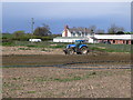 Muck spreading on maize stubble near Dol Afon Farm