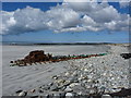 Rusting remains on the beach