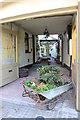 Swan Inn side entrance and outdoor seating area