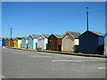 Beach huts and car park along Sea Road, Felixstowe