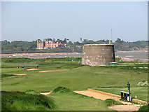 TM3236 : Martello tower on Felixstowe Ferry golf course by Evelyn Simak