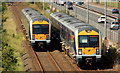 J3775 : Two trains, Sydenham, Belfast by Albert Bridge
