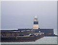 SH2584 : Holyhead breakwater lighthouse by Steve  Fareham