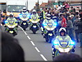 SZ0893 : Winton: police motorcycles marshal the Olympic torch relay by Chris Downer