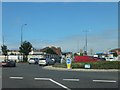 Looking across a roundabout towards Station Road