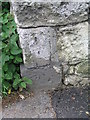 Cut bench mark on wall of Northwood Cemetery