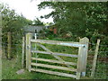 TQ5510 : Footpath gate to poultry farm by Field House by Dave Spicer