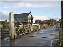 TF0645 : Sleaford West level crossing and signal box  by Alan Murray-Rust