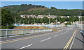 A view towards Abercynon railway station from a River Taff bridge