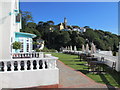 SH5837 : Portmeirion Hotel terrace and The Village by John S Turner