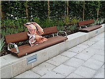 NT4936 : Fozzie Bear enjoys a seat at the refurbished Market Square in Galashiels by Walter Baxter