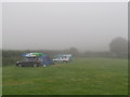 Camping in the mist, at Dartmouth camping and caravan club camp site, at Stoke Fleming