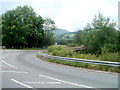 SO1223 : Road to Talybont-on-Usk approaches the Usk bridge, Llansantffraed   by Jaggery