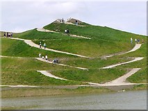 NZ2377 : Paths ascending the knee of Northumberlandia from the south by Andrew Curtis