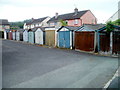 Long row of lockup garages, Llanfaes, Brecon