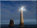 SX3833 : The sun glints on the solar panels on Eddystone lighthouse by Steve  Fareham