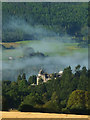 Morning mist clears from the Atholl Palace Hotel, Pitlochry