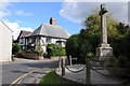 War memorial and timber-framed house