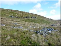 NN7033 : Abandoned mine buildings on the south side of Meall nan Oighreag by Richard Law