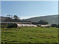 NZ6503 : Straw bales stored on open access land by Christine Johnstone