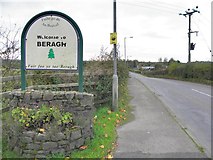 H5467 : "Welcome to Beragh" tri-lingual sign by Kenneth  Allen