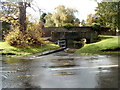 Bridge across a flooded Hazel Brook, Bristol